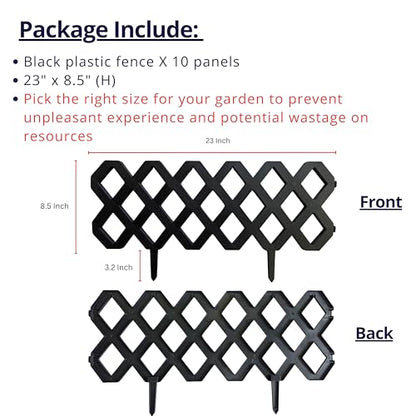 LaLaGreen Garden Edging Border (23x8.5in, 10 Pack) Black Plastic Fence - color: Black x 10