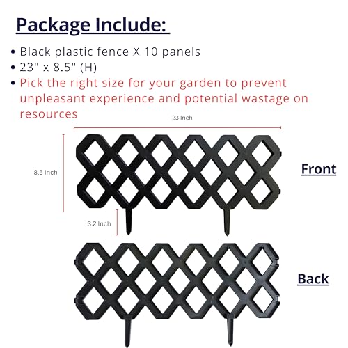 LaLaGreen Garden Edging Border (23x8.5in, 10 Pack) Black Plastic Fence - color: Black x 10