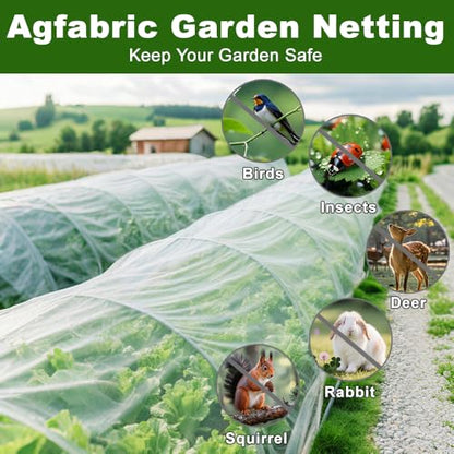 Agfabric Garden Netting 4'x100' Insect Pest Barrier Bird Netting for Garden Protection,Row Cover Mesh Netting for Vegetables Fruit Trees and Plants,White - size: 4'x100'