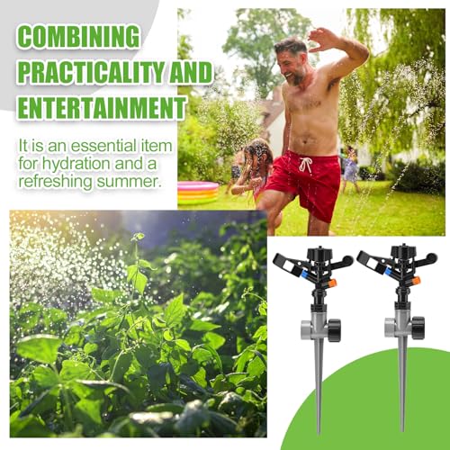 4 Pack Impact Lawn Sprinkler for Yard 360 Degree Automatic Garden Water Sprinkler on Metal Spike Base Rotating Heavy Duty Zinc Alloy for Large Area Garden Lawn Irrigation