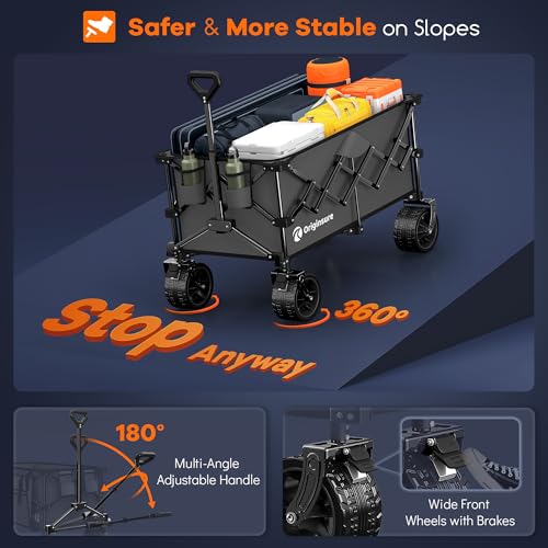 Originsure 220L Collapsible Beach Wagon Cart with Big Wheels, 460lbs, Grey - color: Gray