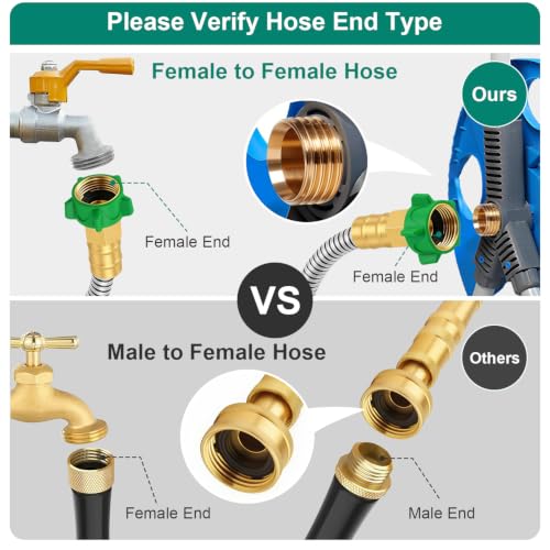 Stainless Steel Garden Hose Connector 1FT, Short Metal Small Hose Extension Adapter for Hose Reel, Short Flexible, Lightweight & Heavy Duty Water Pipe, No Kinking Outdoor Water Hose for Yard