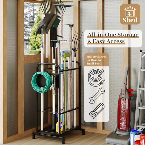 Garden Tool Organizer, Garage Tool Storage Rack, Heavy Duty Metal with Side Pegboard & Adjustable Hooks, Utility Racks for Shed, Patio & Outdoor Use - style: Tool Rack with Side Pegboard & Hooks