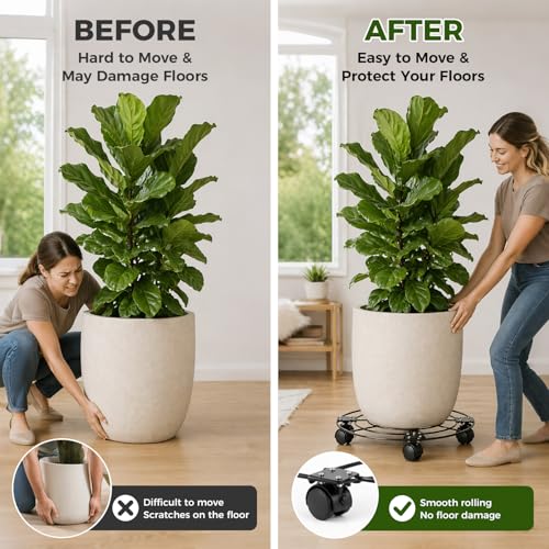 2 Packs 17.5" Extra-large Metal Plant Caddy with 6 Wheels Iron Rolling Plant Stands Heavy-duty Plant Roller Base Pot Movers Indoor Outdoor Wheeled Plant Dolly with Casters Planter Coaster Trolley - size: 17.5" - 2 packs