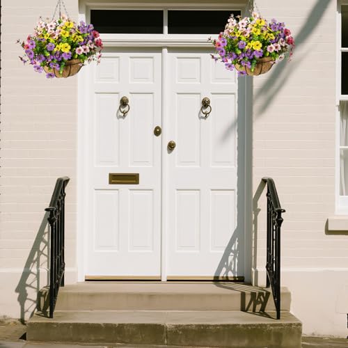 Artificial Hanging Flowers, UV Resistant, 12 Bundles, Mix - color: Purple+pink+yellow+rose Red