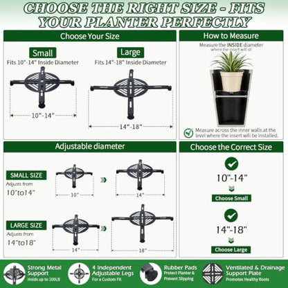 Adjustable Heavy Duty Metal Plant Risers , Fit Round Square Tapered Pots - size: Adjustable Size Range:14-18"- 2Pack