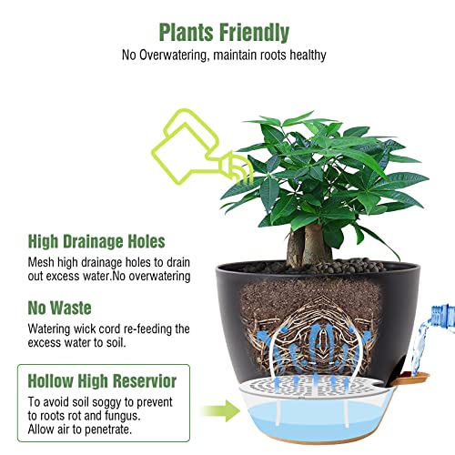 UOUZ 12inch 2Pack Large Self Watering Planters, Plastic Plant Pots with 60oZ Removable Deep Reservoir and Multi Mesh Drainage Holes for Indoor Outdoor Garden Plants and Flowers, Black with Brown - color: Black With Brown