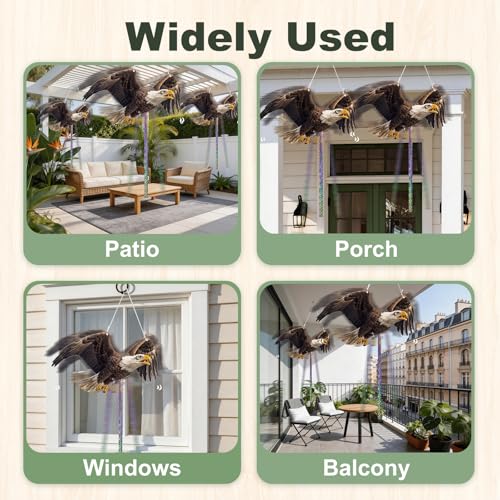 4 Pack Eagle to Scare Pigeon Woodpecker Animals Away, Outdoor Hanging Plastic Fake Eagle Scarer with Reflective Tape for Keep Animals Away from Contryard Patio Yard Porch Balcony Window - color: 4pcs-black Eagle 03