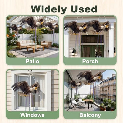 4 Pack Eagle to Scare Pigeon Woodpecker Animals Away, Outdoor Hanging Plastic Fake Eagle Scarer with Reflective Tape for Keep Animals Away from Contryard Patio Yard Porch Balcony Window - color: 4pcs-black Eagle 03