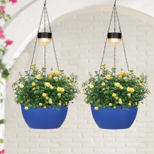 SUNNYPARK 2 Pack Solar Hanging Planters for Plants Outdoor - color: Dark Blue