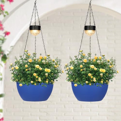 SUNNYPARK 2 Pack Solar Hanging Planters for Plants Outdoor - color: Dark Blue