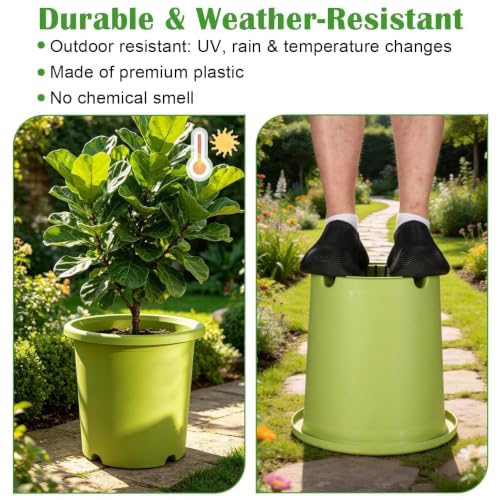 4-Pack 16 inch Large Deep Planters for Outdoor Plants, Heavy-Duty Plant Pot - color: Light Green