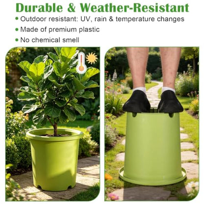 4-Pack 16 inch Large Deep Planters for Outdoor Plants, Heavy-Duty Plant Pot - color: Light Green