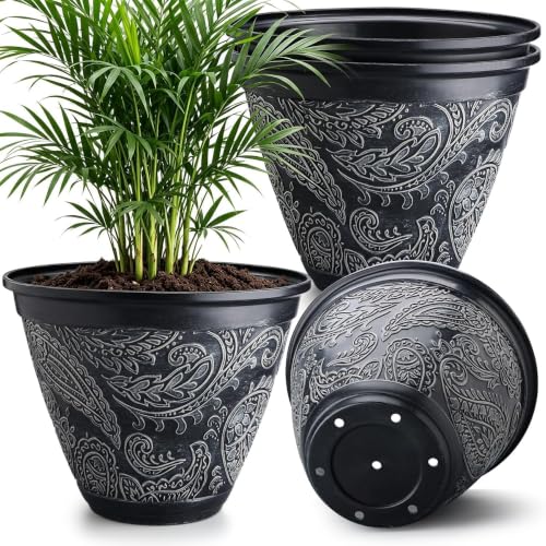 4 Pack 16 Inch Large Planters for Outdoor Plants, Decorative Flower Pots - color: Black