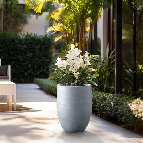 Kante Large Round Bullet Blue Gray Concrete Planter 21.7" Tall, Outdoor - color: Blue-gray