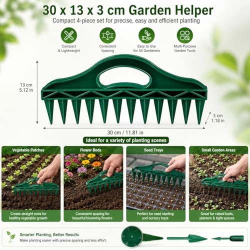 4PCS Garden Seed Planting Tool Kit, Hand Seeder with 12-Hole Dibber and Transplanting Tools, Mini Gardening Tools Set for Vegetable, Flower, Herb and Seed Sowing for Lawn Garden Farm Yard