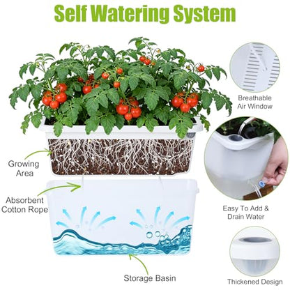 Oliz Window Box Planter 4 Packs, 14 Inches Rectangle Flower Pots with Breathable Drainage Holes, Pots for Vegetables, Herbs, Flowers, Garden Windowsill Balcony (Translucent White) - color: Translucent White