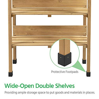 Topeakmart Potting Bench, Metal Top Garden Table for Outdoors,Natural Wood - color: Natural Wood