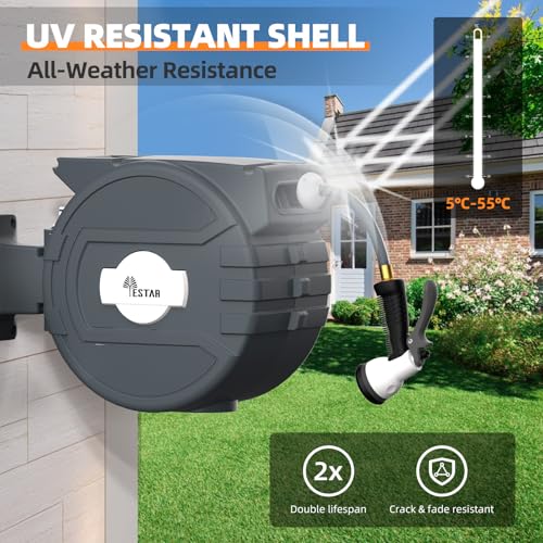 Retractable Garden Hose Reel 1/2 in x82 ft,Auto Slow Rewind System - color: Gray-white, size: 1/2" 82ft