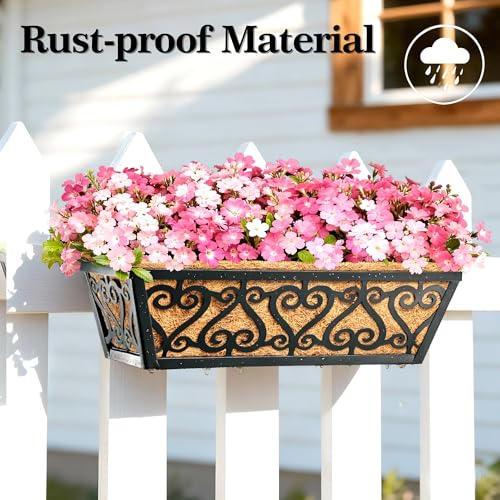 4 Pack 16 Inch Deck Railing Planter Box - Window Boxes Planters with Adjustable Brackets Coco Liners Balcony Planters Railing Hanging for Window Flower Boxes Outdoor Garden Decor - size: 16 Inch