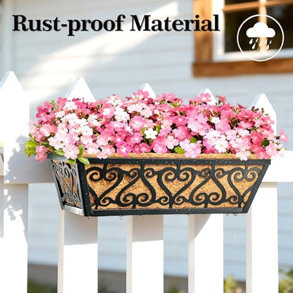 4 Pack 16 Inch Deck Railing Planter Box - Window Boxes Planters with Adjustable Brackets Coco Liners Balcony Planters Railing Hanging for Window Flower Boxes Outdoor Garden Decor - size: 16 Inch