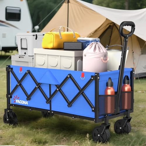 35" L Extra Long Wagons Carts Foldable, 360LBS Beach Wagon with Wheels - color: Blue