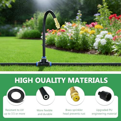 65FT 5/16 Inch Drip Irrigation System for Garden, 2025-Upgrade High-Flow Garden Watering Kit with 20 Adjustable Copper Nozzles, Even Water Distribution for Lawn & Greenhouse