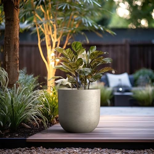 Kante Large Round Capsule Weathered Concrete Planter 16.5" Dia, Outdoor - color: Weathered Concrete, size: 16.5"Dia x 16.5"H