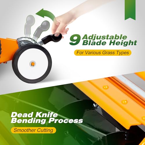 Walensee 18-Inch Manual Lawn Mower, 5-Blade Push Reel, 9 Heights - size: 18-Inch No Catcher