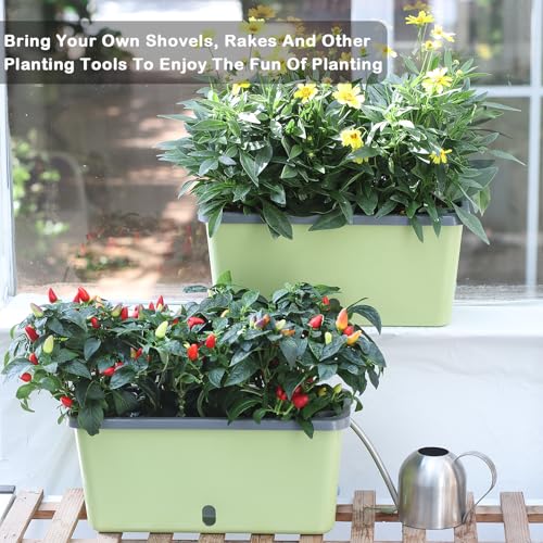 Oliz Window Box Planter 4 Packs, 14 Inches Rectangle Flower Pots with Breathable Drainage Holes, Pots for Vegetables, Herbs, Flowers, Garden Windowsill Balcony (Green & Grey) - color: Green & Grey