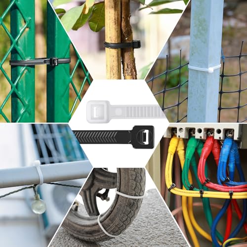 Zip Ties Heavy Duty 12+12 inch,V-Shaped Toothed Double Sided With 200 LBS Tensile Strength Cable Ties ，Extra Large Wire Ties Adjustable Nylon Tie Wraps for Indoor Outdoor Black and White（100 Pack） - size: 12+12 inch 100 Pack （120-200 Lbs ）