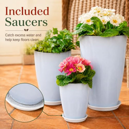 Neoaider Set of 3 Tall Planter, 24/21/12in Large Plastic Planter, WhiteJade - color: White Jade