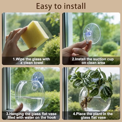 Window Propagation Stations, Oblate Glass Terrariums Planter with Suction Cup Hook, Wall Hanging Planters for Hydroponics Plants, Home, Office, Bathroom, Living Room Decor, Gift for Plant Lovers (4)