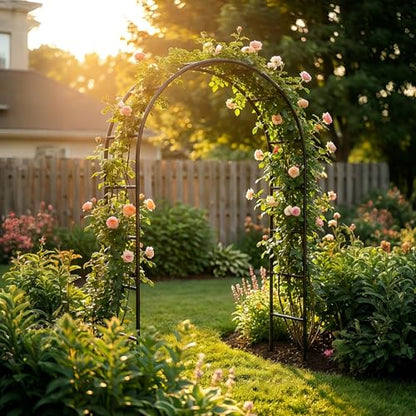 Metal Garden Arch Arbor, 94.5" H x 55" W, Black Powder-Coated Iron