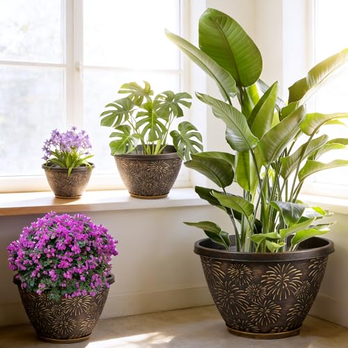 Nooulap 4 Pack 16 Inch Large Plant Pots with Drainage Holes and Saucers - color: Firework Imitation, size: 16 inch