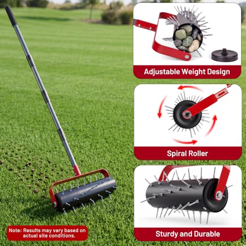 Suchtale Rolling Lawn Aerator with 42 Spikes, 71" Manual Yard Aerator Tool