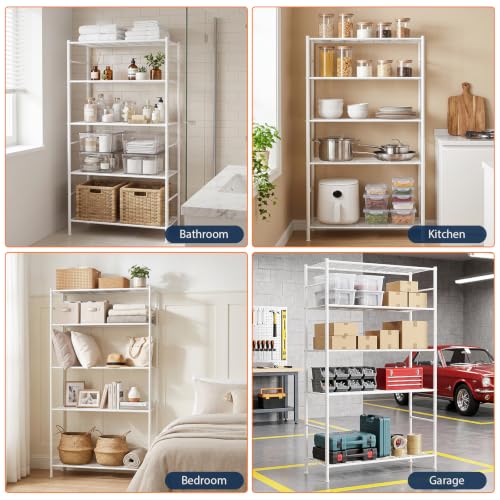 LEVELEVE 5-Tier Metal Storage Shelves, 33.1" x 12.6" x 72", Heavy Duty Utility Shelving Unit, Tall Rust-Resistant Organizer Rack for Garage, Pantry, Bathroom, Office, White - color: White-5t