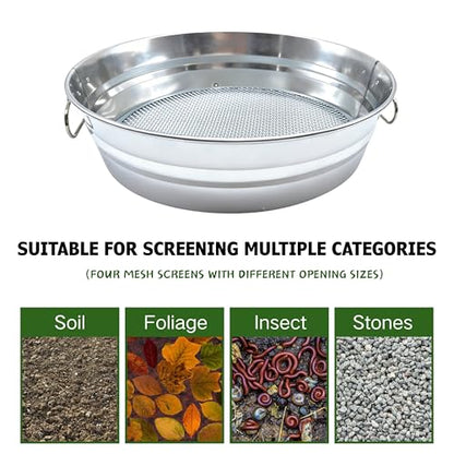 Soil Sifter for Gardening with Handles, Rock Sifter Fits 5 Gallon Bucket with 4 Replaceable Screens, Compost Sifter Dirt Sifter, Captures Dirt Rocks Sawdust
