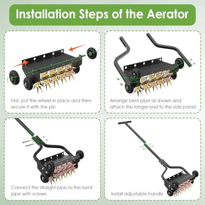 Seeutek 18 Inch Lawn Aerator, Upgraded Heavy Duty Manual Aerators Lawn Tool w/ 3D Steel Tines, 4 Wheels & Non-Slip Handle, Push Spike Aerator Suitable for Lawn, Garden and Yard - size: 18" Upgraded