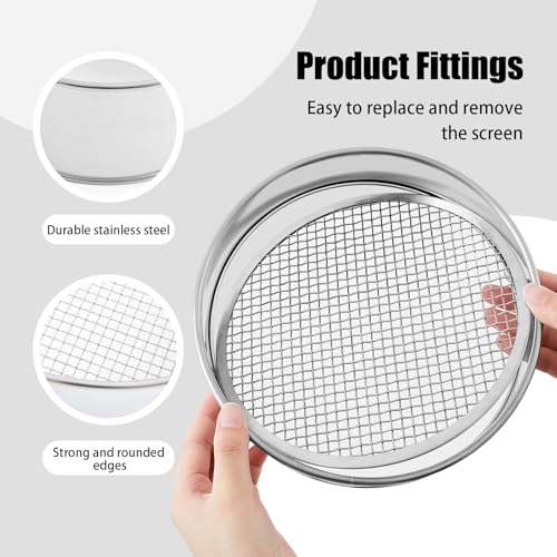 Shimeyao 3 Pcs Soil Sifter Set, 9 Pcs Meshes, Stainless Steel Sand Sieve