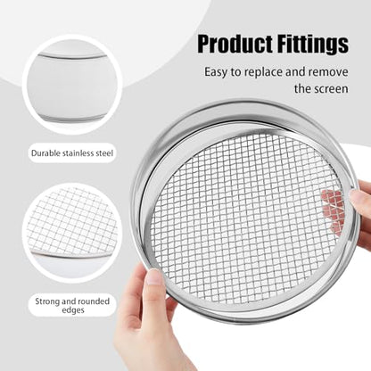 Shimeyao 3 Pcs Soil Sifter Set, 9 Pcs Meshes, Stainless Steel Sand Sieve