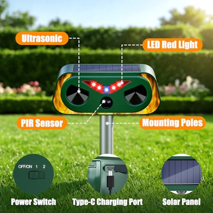 2026 Upgraded Ultrasonic Solar Animal Repellent Outdoor-4 Pack