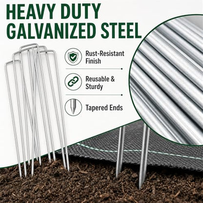 200 Pack 8 Inch Landscape Staples, Weed Barrier Stakes, 11 Gauge Galvanized