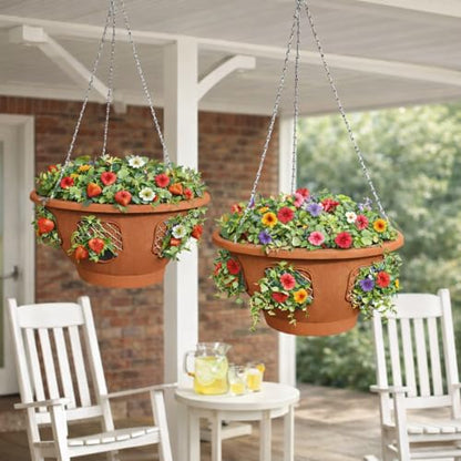 Ultimate Hanging Baskets - Strawberry, Tomato, Flower, and Herb Outdoor Planters - Use Garden Pots for Growing Plants Outside On A Deck, Fence, or Balcony (2, Terracotta) - color: Terracotta