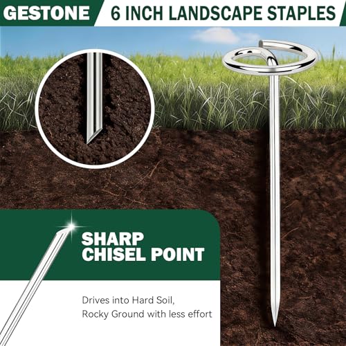 Landscape Staples Pins 120 Pack, 8 Gauge 6 Inch Heavy Duty Galvanized Weed Barrier Pins, Circle Top Garden Stakes with Removal Tool, Landscape Fabric Stakes for Weed Barrier Fabri