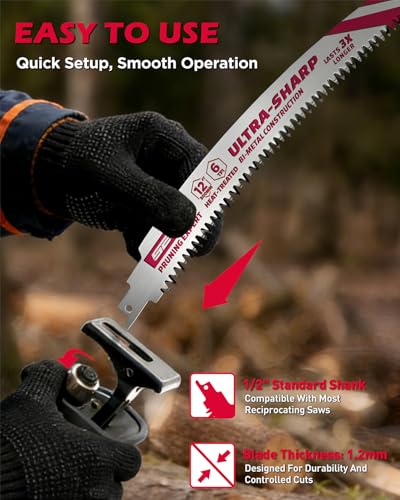 12 Inch Japanese Teeth Reciprocating Saw Blades, 6TPI Arc Edge Wood Pruning Saw Blades Set with Storage Box for Tree Trimming, Wood Cutting, 5 Pack - color: 5-Pc 12" Precision Pruning