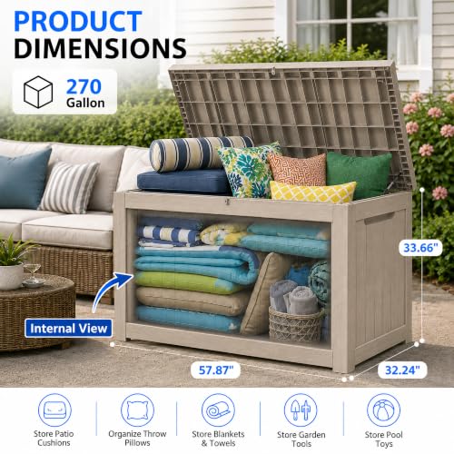 300 Gallon Outdoor Storage Box Resin Deck Box All Weather Waterproof Large Lockable Storage Container Deck Box for Patio Furniture, Garden Tools, Lockable, Gray New - color: Gray New, size: 300 GAL