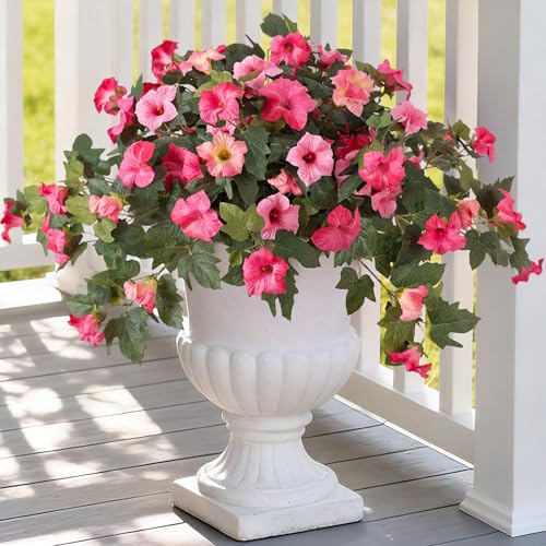Ammyoo Artificial Fake Petunia Flowers for Outdoor Decoration - color: Double Pink