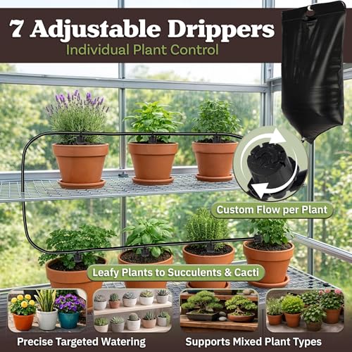 Automatic Plant Waterer Indoor Drip Irrigation System with 2.77Gal Water Bag and 7 Adjustable Drippers for Potted Houseplants, Balcony, or Vacation - Indoor Plant Watering Devices by Pure Garden