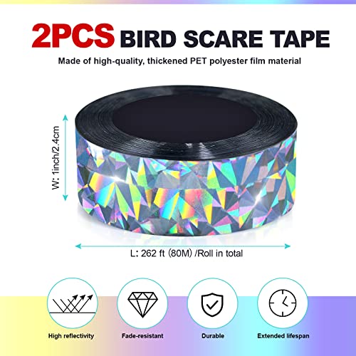Bird Scare Tape Ribbon(524FT) - Reflective Tape for Birds - Keep Birds Away Outdoor - Scare Tape for Bird Control - Double Side Ribbon, Scare Geese, Pigeon, Duck, Woodpecke- Yard Decoration